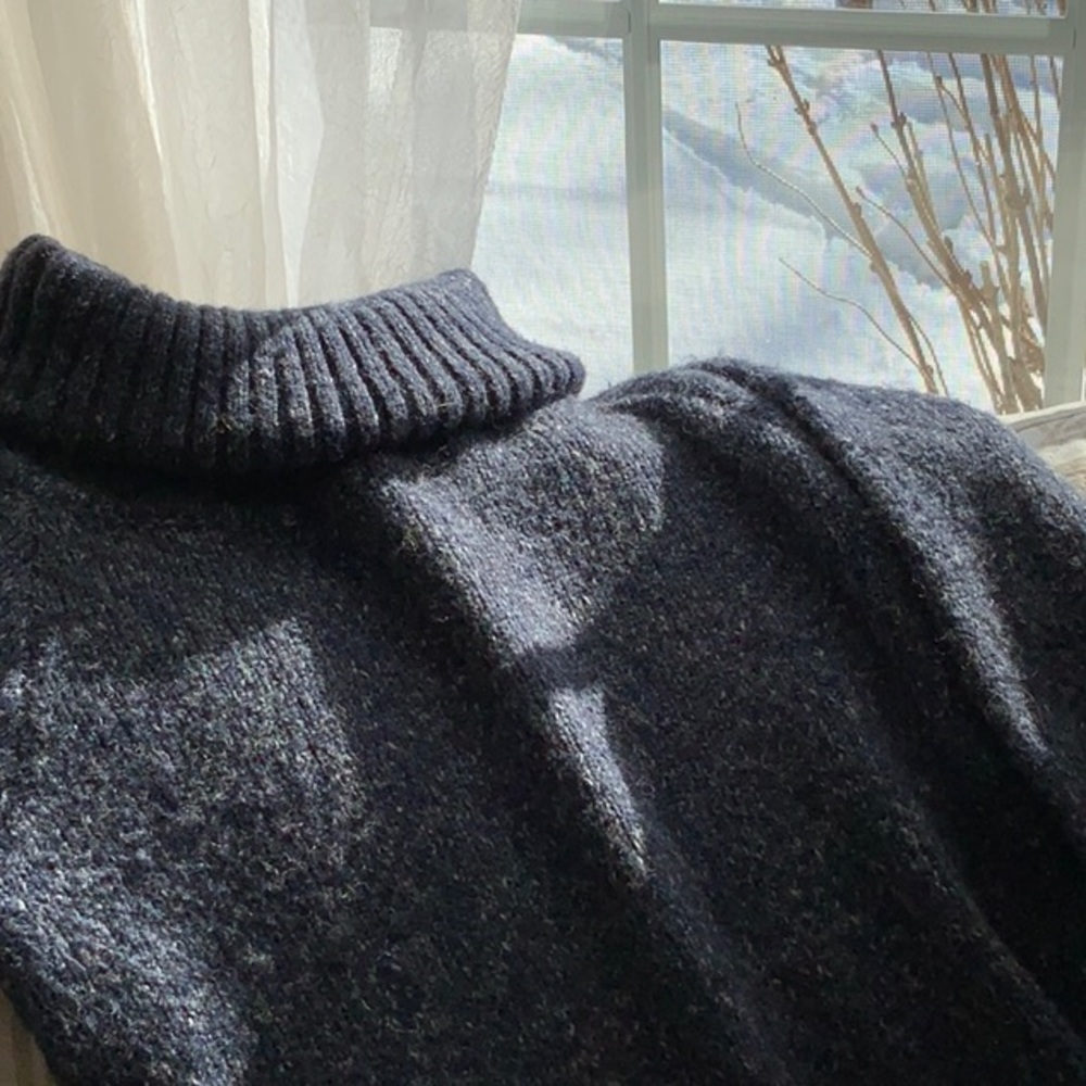 Orb Life Turtleneck Tunic Sweater Pullover - Cowl - Blue - S/P